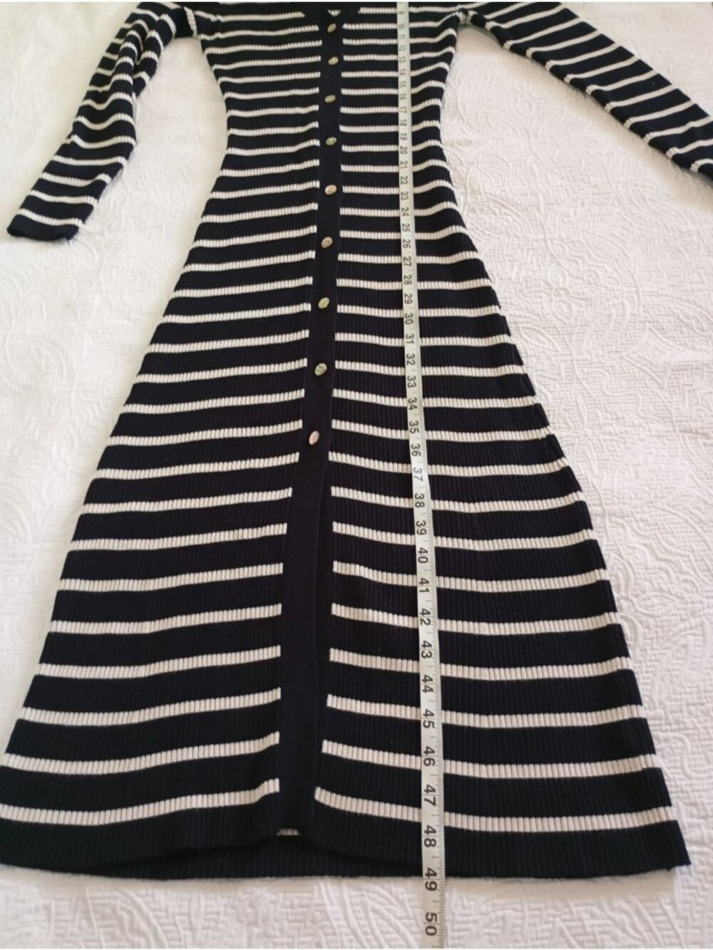 Evereve Striped Ribbed Knit Long Button-Up Cardigan Dress Black & White Size M - Picture 9 of 12